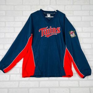 MLB Minnesota Twins Windbreaker Pullover Navy Red V-Neck XL Genuine Merchandise